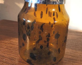 Vintage Zodax Tortoise Shell Art Glass Apothecary Jar With Lid