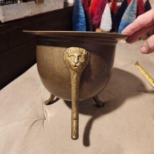 Antique Mattahedeh for Connoisseur Brass Lion Head Claw Footed Bowl With Patina - 7" Tall X 8.5" Diameter Regency Old World