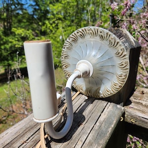 Rare Vintage Art Nouveau Hanging or table top plug in Sconce Light Fixture With Ornate Frosted Glass gold detailed Base & White Metal Arm
