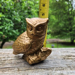 Vintage Mid-Century Solid Brass Perched Owl Figurine Andrea by Sedek 4.5&quot; Tall Decorative Accent Whimsy Cottage  French Country Boho
