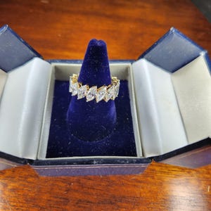 Exquisite 6.68 CTW Marquise Brilliant-Cut Lab Grown Diamond 14K Gold Eternity Ring D-E VVS1-VVS2 Size 7.25 Glam Regency Romantic Anniversary