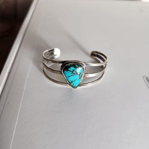Navajo Old Pawn Sterling Silver Cuff Bracelet With Turquoise Stone