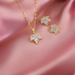 Gold Maple Leaf Jewelry set gold plated, gold, GOLD, Jewelry set, Necklace, ring, and earing set, birthday, for Her, anniversary