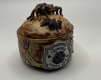 Handmade Ceramic Spider Jar with Lid | Gothic Halloween Pottery Trinket Box