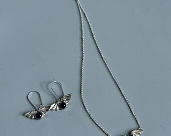 Sterling Silver Bat Necklace with Amethyst – Optional Matching Earrings