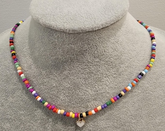 Rainbow Sunset Beaded Necklace, Colorful beaded necklace, Seed bead necklace, Beaded pendant necklace, Rainbow necklace, Pendant necklace