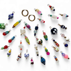 Asymmetrical Hoop Dangle earrings, Colorful hoop earrings, Colorful beaded earring charms for hoops, Gifts for her, Mix and match earrings