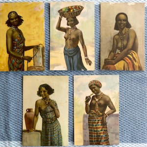 Lot de 5 CARTES POSTALES VINTAGE Colonie italienne Érythrée ORIGINAL non circulée