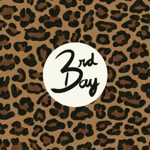 May include: A white circle with black text that says "3rd Day" on a brown and black leopard print background.