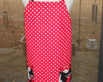 Women's Full Apron, Red Polka Dot Aprons, Pocket Apron, Kitchen Apron, Bib Apron, Hostess Gift, Red and Black Apron, Vintage Aprons Apron