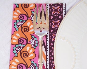 Floral Cotton Lunch Napkins, Set of Four, Modern Print