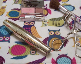 Fabric Makeup Mat, Cute Owls and Chevron, Small Cloth Placemat, Teacher Gift, Counter Mat, Cosmetics Placemat