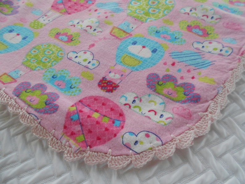 Flannel Pink Baby Blanket, Hot Air Balloons Baby Receiving Blanket Baby Shower Gift image 1