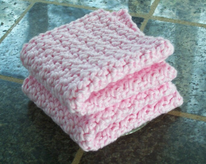 Crochet Baby Girl Washcloth, Set of 2, Pink Washcloth, Pink Facecloth