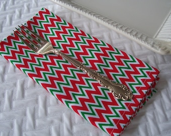 Christmas Chevron Cloth Napkins: Red, Green, White - Set of 4