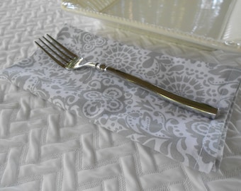 Gray Floral Dinner Napkins, Set of 4 - 100% Cotton