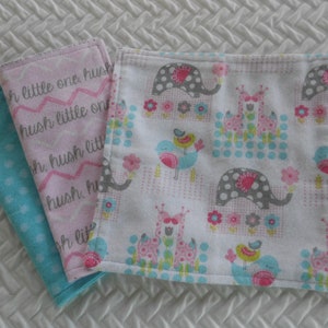 Flannel Washcloths, Baby Zoo Animals, Set of 3 Washcloths, Baby Wipes, Baby Girl Washcloths, Baby Shower Gift, Pink and Blue Washcloths image 2