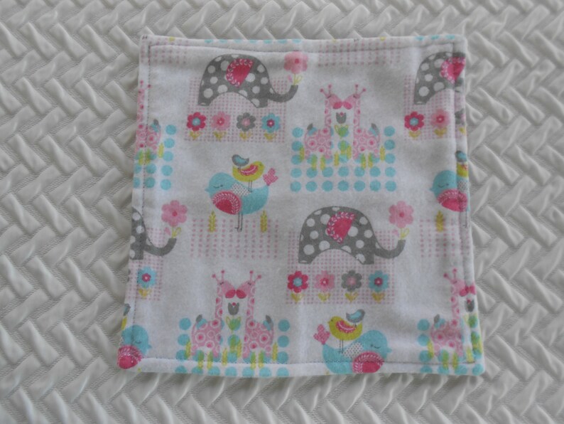 Flannel Washcloths, Baby Zoo Animals, Set of 3 Washcloths, Baby Wipes, Baby Girl Washcloths, Baby Shower Gift, Pink and Blue Washcloths image 3