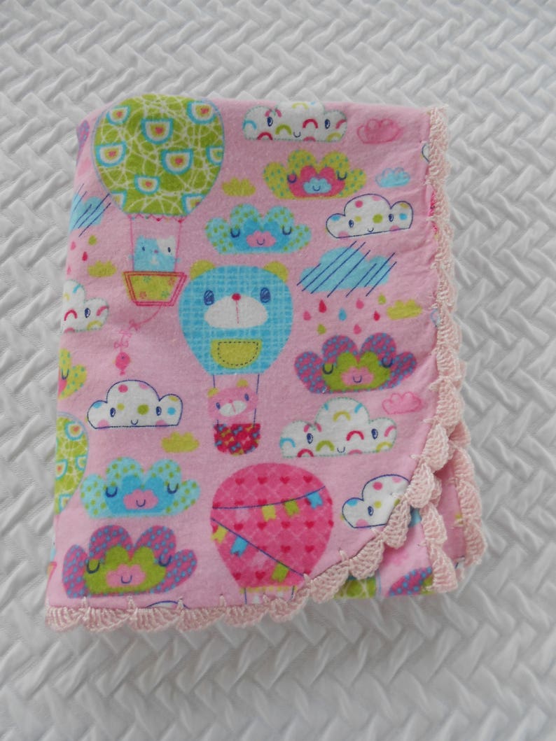 Flannel Pink Baby Blanket, Hot Air Balloons Baby Receiving Blanket Baby Shower Gift image 4