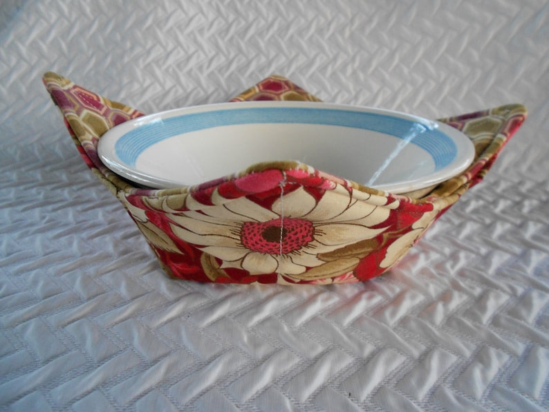 Microwave Bowl Cozy Red Flowers Bowl Soup Bowl Warmer Ice Etsy