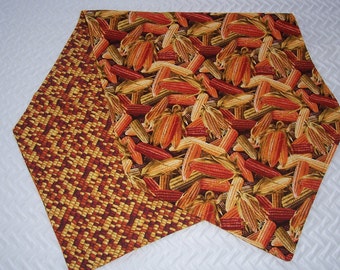 Indian Corn Table Runner: Reversible Autumn Decor, 36" Cotton