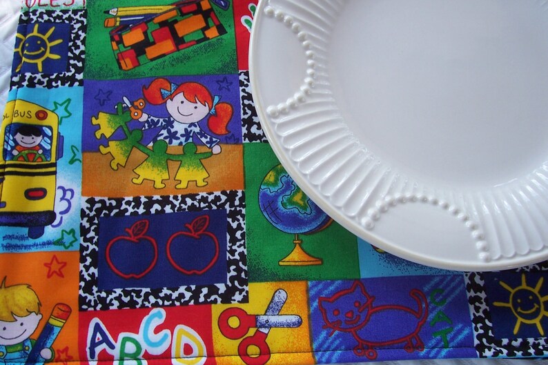 Single Fabric Placemat, School Days, Lunchbox Placemat, Kids Placemat