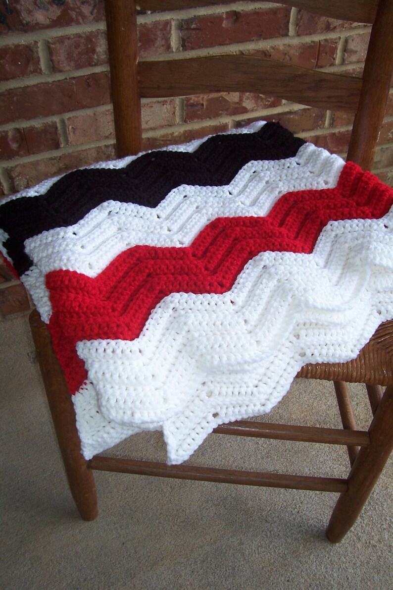Crochet Afghan Chevron Afghan Red Black and White Etsy