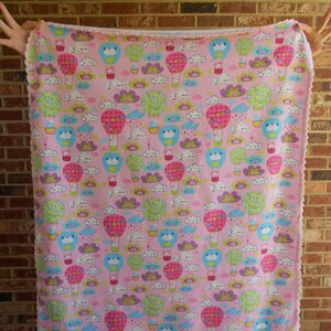 Flannel Pink Baby Blanket, Hot Air Balloons Baby Receiving Blanket Baby Shower Gift image 2