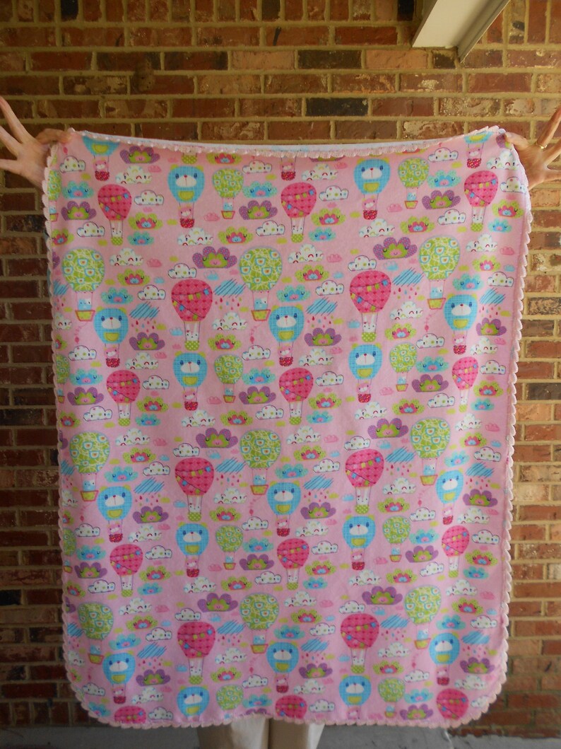 Flannel Pink Baby Blanket, Hot Air Balloons Baby Receiving Blanket Baby Shower Gift image 2