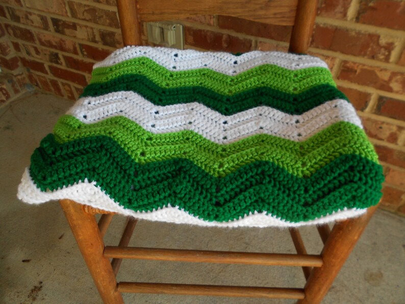 Crochet Afghan Green and White Chevron Afghan St Patrick/'s Day Afghan Crochet Lap Throw,