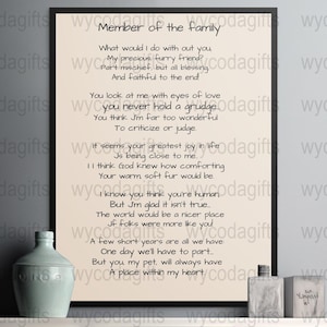 Member of the family, Pet memorial Poem Printable, Modern Family Wall Art, Home Decor Poetry Print, Motivational Family Quote Poster