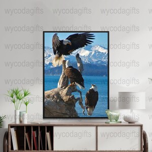 Bald Eagle Photography Print, Nature Wall Art, Wildlife Home Decor, Digital Download, Living Room Decor, Mountain Scenery Poster