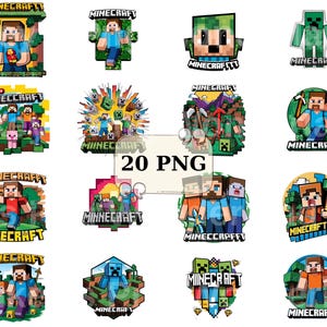 Conjunto de imágenes prediseñadas de minas: gráficos de alta resolución de 300 DPI para regalos y manualidades, fondo transparente para uso comercial, Minecraft, pegatinas