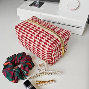 Trousse de maquillage en tweed, trousse de beauté, trousse à maquillage, trousse de toilette de voyage, cadeau d'anniversaire, cadeau de Noël pour elle