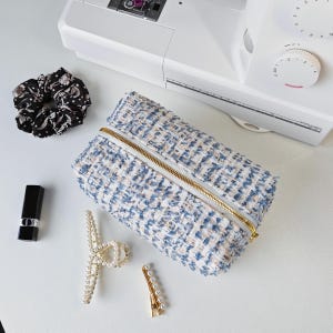 Tweed makeup bag, beauty bag, cosmetic bag, travel toiletry bag, Birthday gift, Christmas gift for her