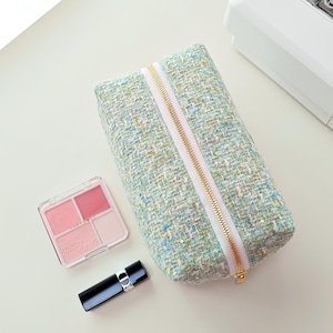 Tweed makeup bag, beauty bag, cosmetic bag, travel toiletry bag, Birthday gift, Christmas gift for her