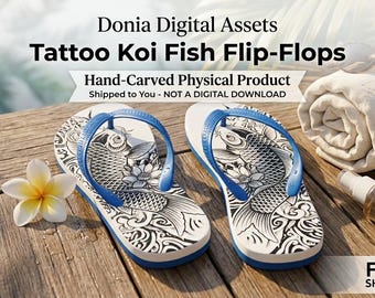 Handgeschnitzte Koi-Fisch-Flip-Flops, Gummisandalen im Tattoo-Stil, Irezumi-Strandschuhe