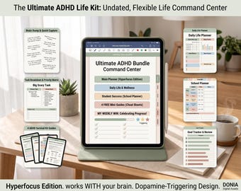ADHD Digital Planner Bundle | Hyperfocus Edition, Undated Productivity (4 PDF Files)