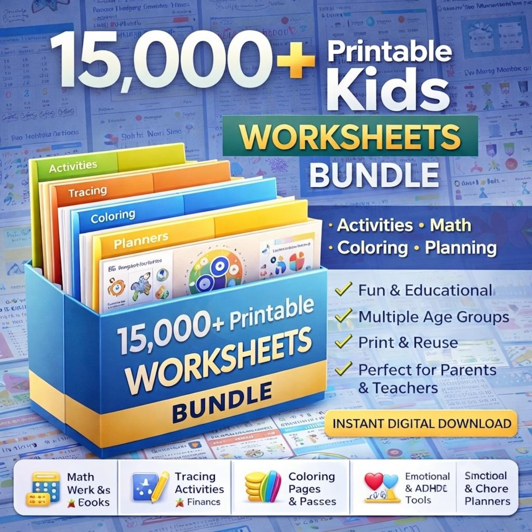 15000+ Kids Worksheets Bundle | Homeschool & Kindergarten - Etsy