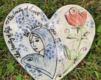 Goddess heart tile with a rose