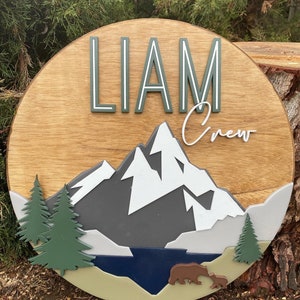 Benutzerdefinierte 3D Berg Runde Kindergarten Zeichen, Bär Kindergarten Zeichen, Wandern Kindergarten Zeichen, Outdoor Nirsery Zeichen