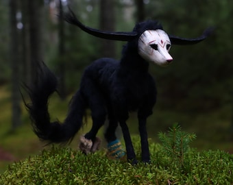 Creature art doll, fantasy doll, mythical fox, posable doll, mask, artdoll