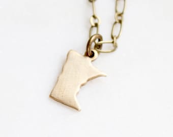 Tiny Minnesota state charm necklace | Small MN | Little gold brass necklace