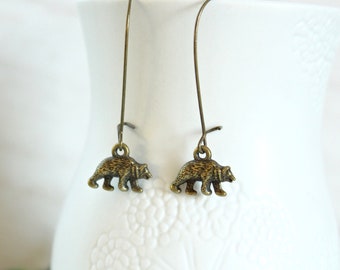 Antique brass bear earrings