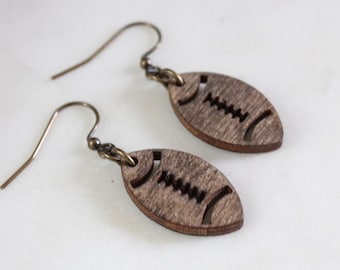 Wood football earrings | Football mom jewelry | Game day earrings | School spirit | Football fan gift