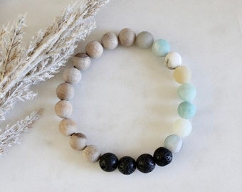 Natural Sandalwood beaded bracelet | Matte wooden beads | Essential oil diffuser jewelry | Aromatherapy bracelet | Lava stone | Amazonite
