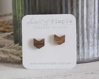 Wood chevron stud earrings | Post earrings