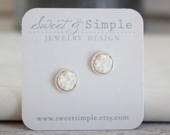 White druzy post earrings | studs | druzys | Opaque white | Nickel free