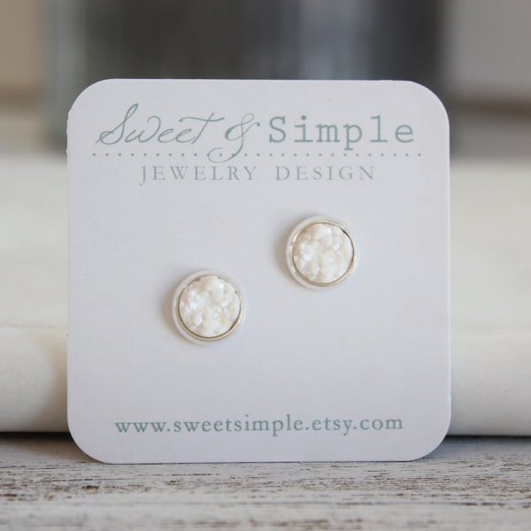 White druzy post earrings | studs | druzys | Opaque white | Nickel free