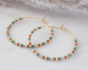 Miyuki Glass beaded hoops | Raw brass gold tone | Seed bead hoops | Colorful